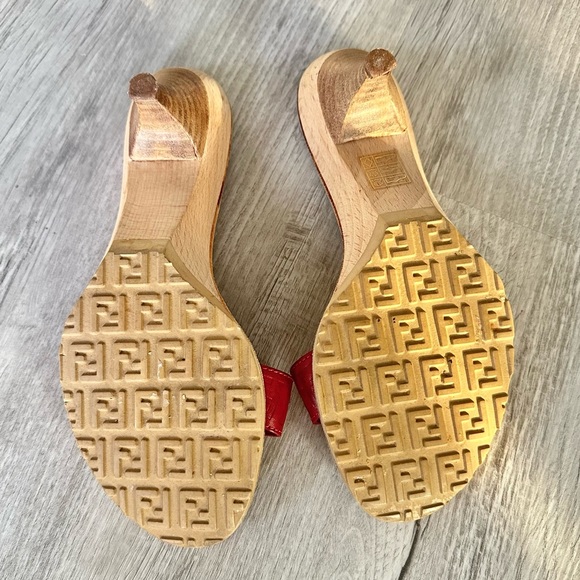 FENDI Vintage Zucca FF Logo Kitten Heels Sandals Slides - Picture 5 of 7